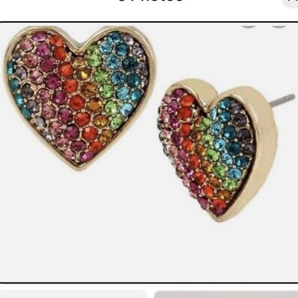 Betsey Johnson Rainbow Connection Pave Heart Stud Earrings - Picture 2 of 8